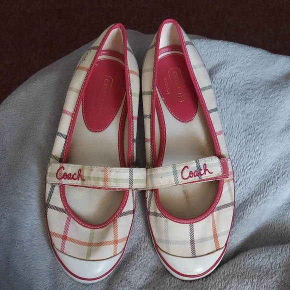 Coach Plaid Mary Jane Shoes - Pink and White - Picture 1 of 7